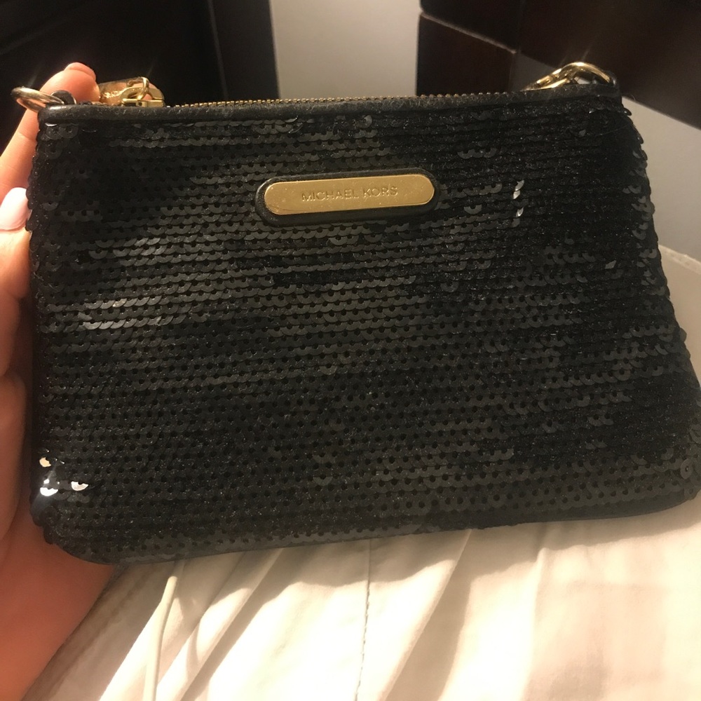 Michael Kors black sequin wristlett